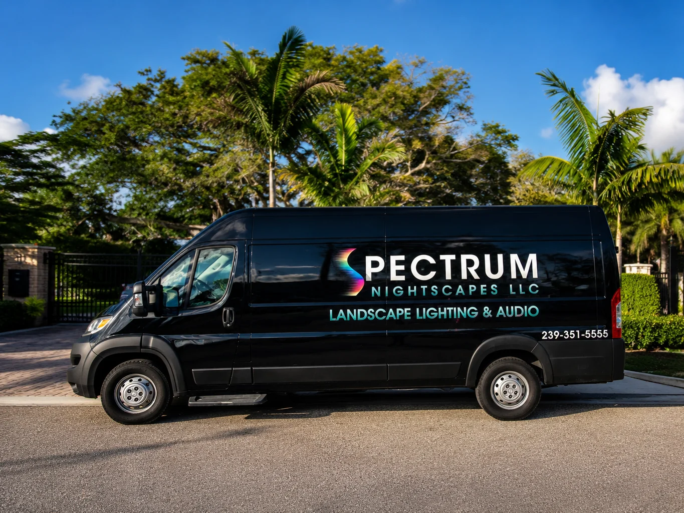 The Spectrum Nightscapes wrapped van at a gated Naples community